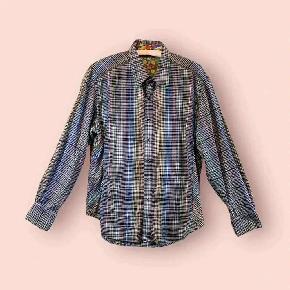 Mens Robert graham colorful plaid button down dress up shirt long sleeve